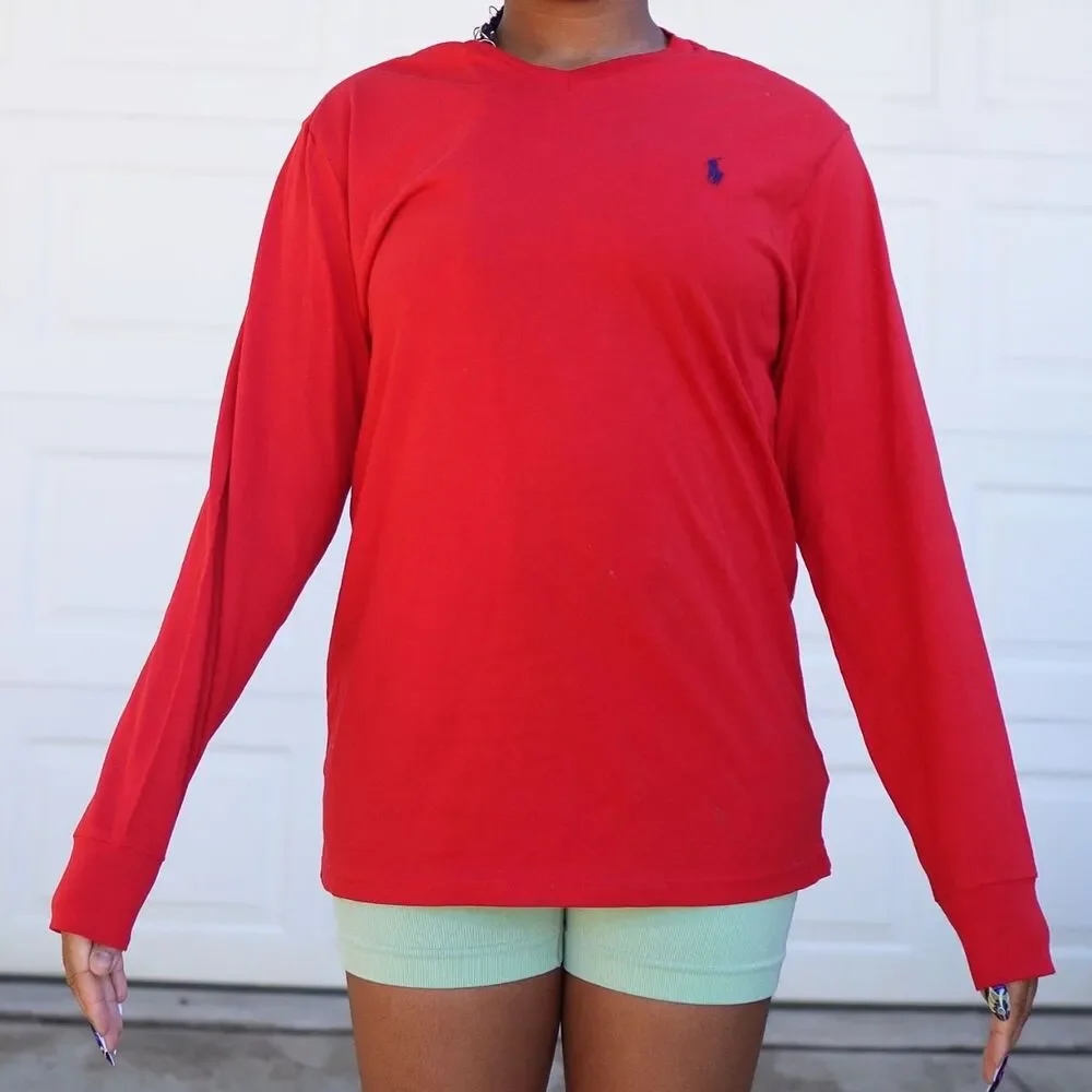 Polo Ralph Lauren Kids L Large Red Long Sleeve Crew Neck T-Shirt NWT Pony Logo